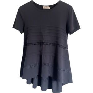 No. 21 Numero Ventuno Black Lace Inset Pintuck Peplum Top IT 40